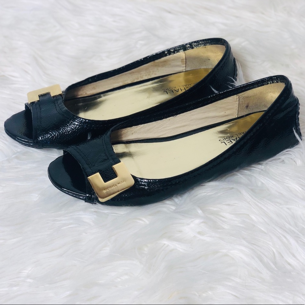 Michael Kors Patent Leather Peep Toe Flats